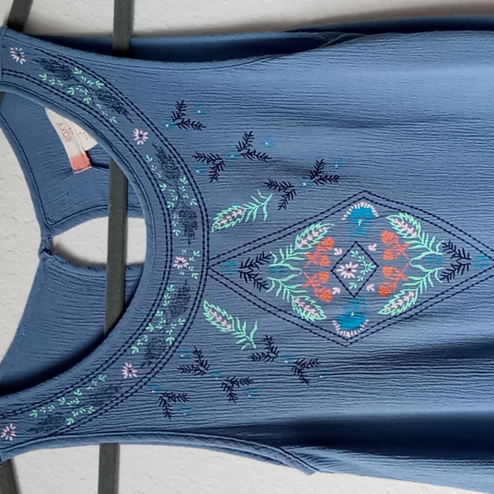 Roxy Girl's Sleeveless A-line Gauze Dress Size 8 Small Dusty Blue - Picture 2 of 11